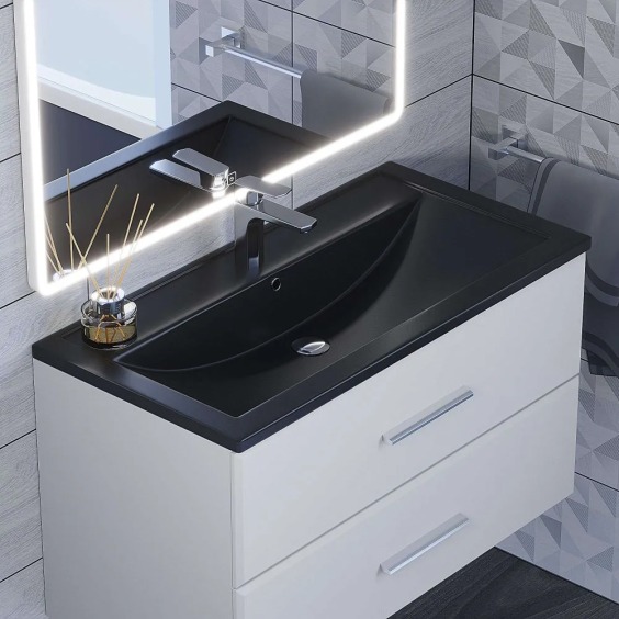 Раковина для ванной кварцевая Uperwood Foster Quartz 90х45,5х17,5 см, черная матовая, уголь #5