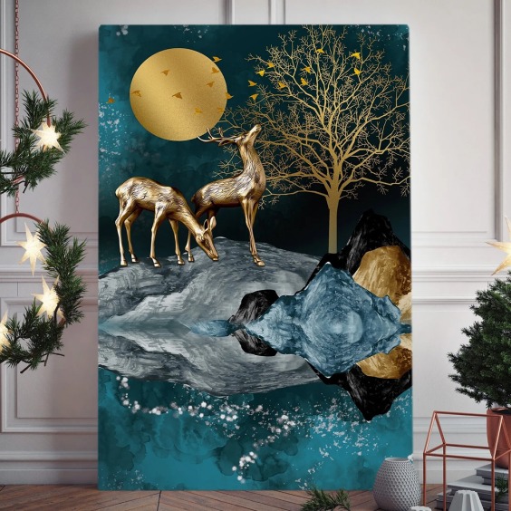 Интерьерная картина "Лунная пара" на холсте, большая, размер 60х40 см #1