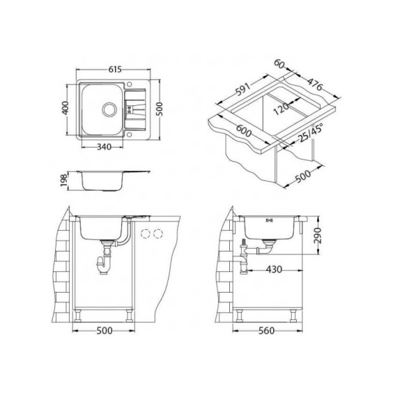 Alveus Line Maxim 60 SAT-90 610X500 LUX1064388 кухонная мойка #3