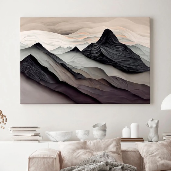 Картина на стену большая на холсте интерьерная "Мрачные горы", размер 80х115 см #1