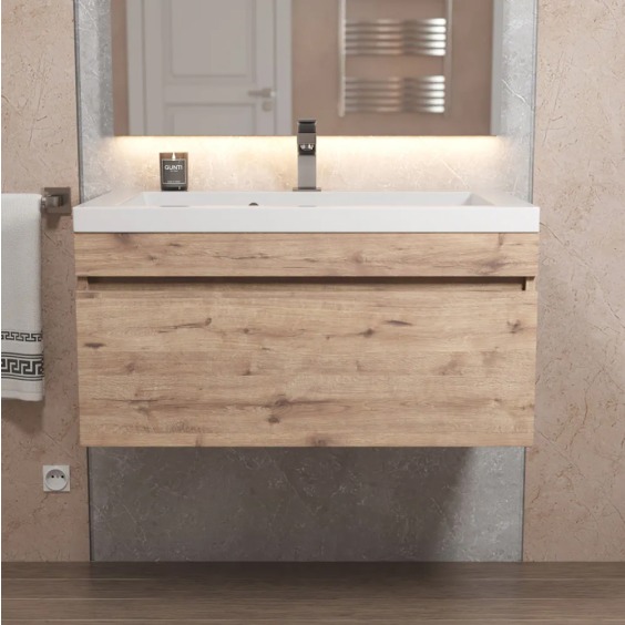 Тумба под раковину для ванной подвесная Uperwood Eva 74х47,2х35 см, Крафт Табачный, выдвижной ящик #8