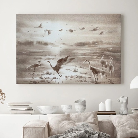 Интерьерная картина "Журавли в бежевом" на холсте, большая, 30х45 см #6