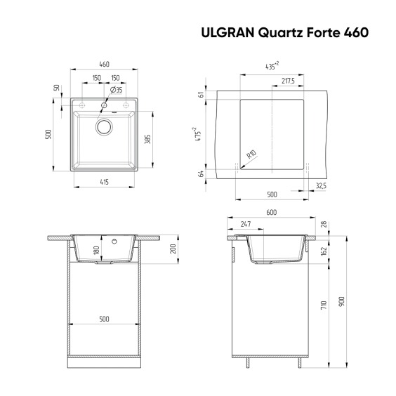Кухонная мойка Ulgran Quartz Forte 460 квадратная-03 десерт #2