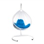 Комплект подвесное кресло Капля Люкс с ротангом белое, синяя подушка