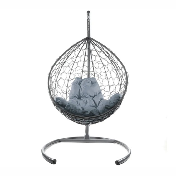 Комплект подвесное кресло Капля с ротангом серое, серая подушка #2
