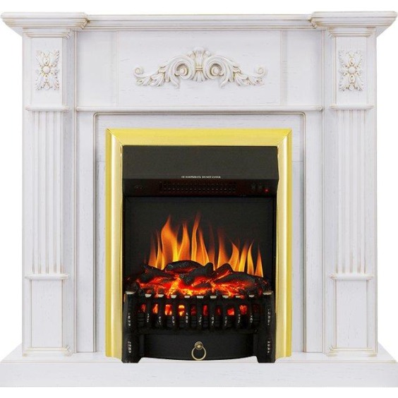 Каминокомплект Martin - Белый дуб, патина золото с очагом Fobos FX Brass #1