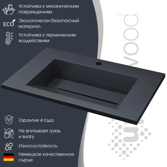 Раковина для ванной 70 см, Uperwood Next Premium, серая глянцевая #3