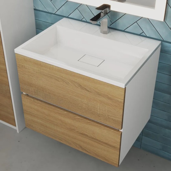 Тумба с раковиной для ванной подвесная Uperwood Barsa 60х45х57 см, белая/дуб сонома, раковина белый глянец #8