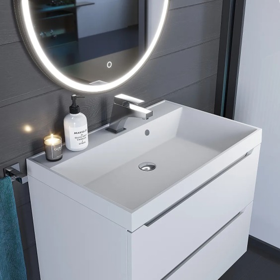Раковина для ванной кварцевая Uperwood Classic Quartz 70х45х15 см, белая матовая, жасмин #3