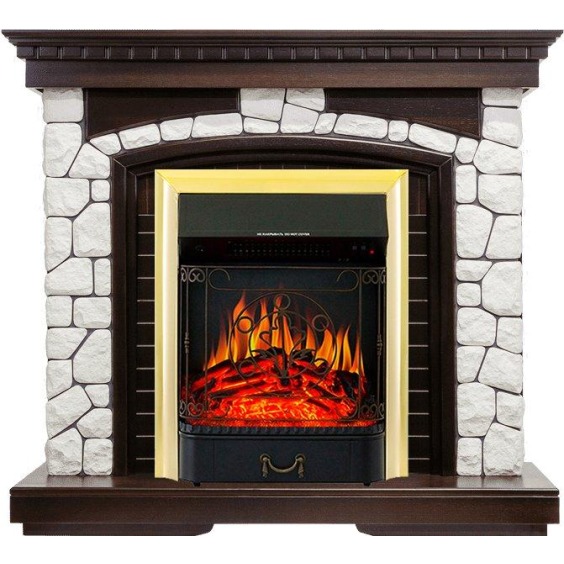 Каминокомплект Glasgow - Темный дуб / Белый с очагом Majestic FX Brass #1