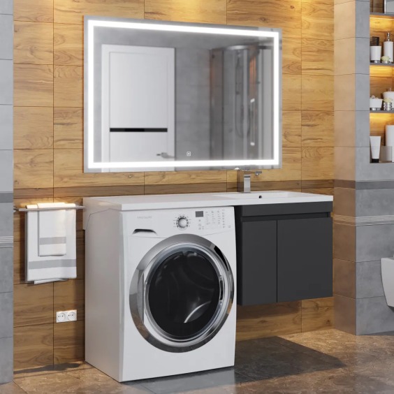 Тумба под стиральную машину подвесная Uperwood Magenta 45х50х55 см, черная, с дверцами #7