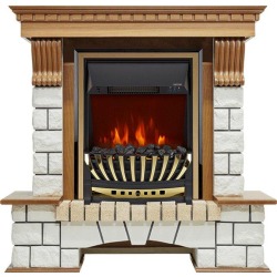 Каминокомплект Pierre Luxe - Дуб / Белый с очагом Aspen Gold