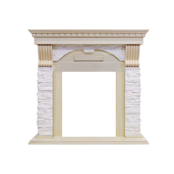 Каминокомплект Dublin - Слоновая кость с патиной / Сланец крем с очагом Aspen Gold #2