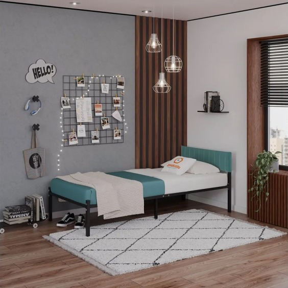 Комплект Лофт кровать 80х200 черная с зеленым чехлом тк 07 #3