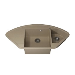 Кухонная мойка кварцевая Uperwood Quartz UPD-06-02, угловая двухсекционная, бежевый