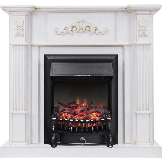 Каминокомплект Martin - Белый дуб, патина золото с очагом Fobos FX Black #1