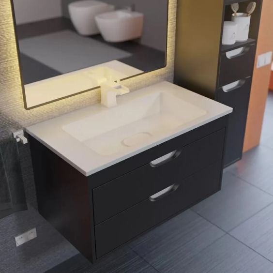 Тумба под раковину для ванной подвесная Uperwood Modul 75х44,4х55 см, черная матовая #11