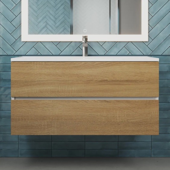 Тумба под раковину для ванной подвесная Uperwood Barsa 100х45х55 см, белая/дуб сонома #8