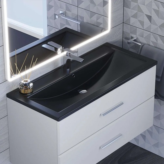 Раковина для ванной кварцевая Uperwood Foster Quartz 100х45,5х17,5 см, черная матовая, уголь #5