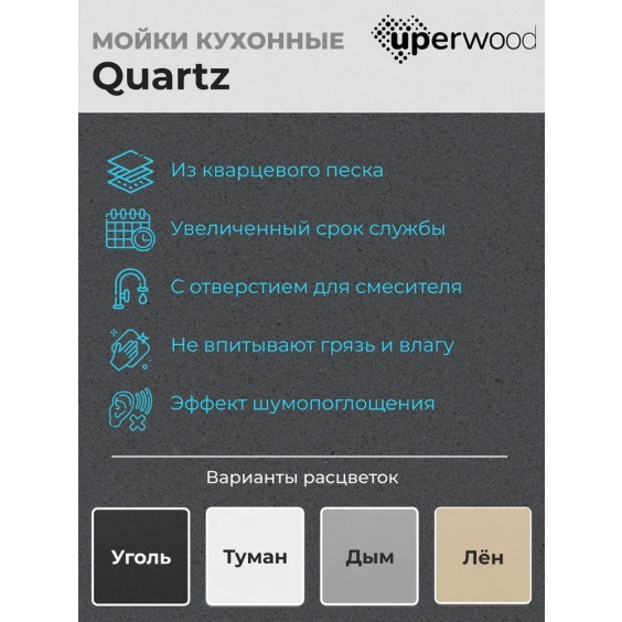 Кухонная мойка из искусственного камня Uperwood UPD-101, круглая, цвет уголь #3