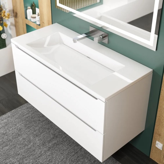Раковина для ванной 100 см, Uperwood Infinity, без отверстия для смесителя, белая глянцевая #8