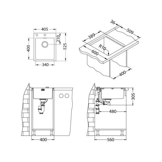 Alveus Pure 10 KMB-90 405X525 1X в компл.кухонная мойка #2