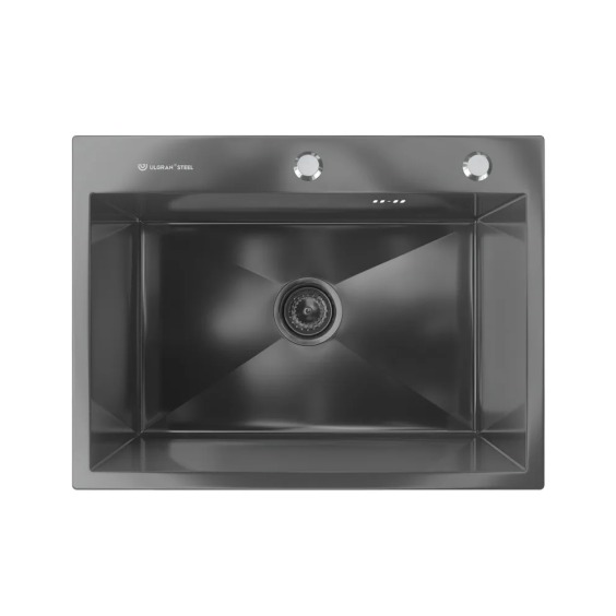 Мойка для кухни врезная стальная Ulgran Steel 50*45 см, черная брашированная сталь #1