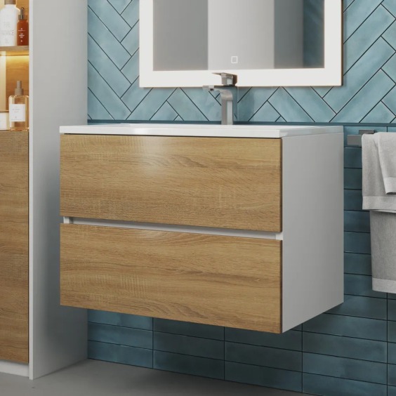 Тумба с раковиной для ванной подвесная Uperwood Barsa 70х45х57 см, белая/дуб сонома, раковина белый глянец #7