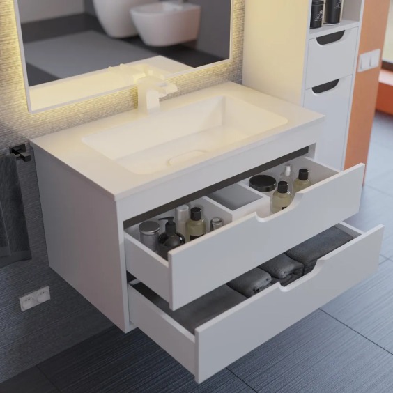 Тумба под раковину для ванной подвесная Uperwood Modul 75х44,4х55 см, белая/графит #9