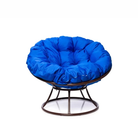 Комплект кресло Папасан без ротанга коричневое, синяя подушка #2