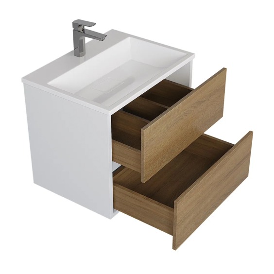 Тумба с раковиной для ванной подвесная Uperwood Barsa 60х45х57 см, белая/дуб сонома, раковина белый глянец #2