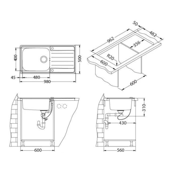 Alveus Praktik 100 SAT-90 980X500 1X кухонная мойка #3