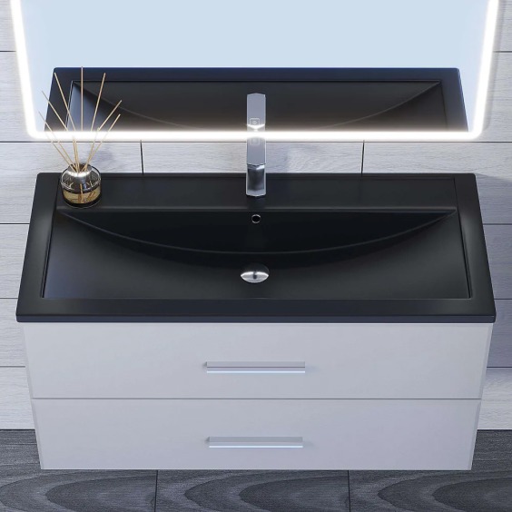 Раковина для ванной кварцевая Uperwood Foster Quartz 100х45,5х17,5 см, черная матовая, уголь #4