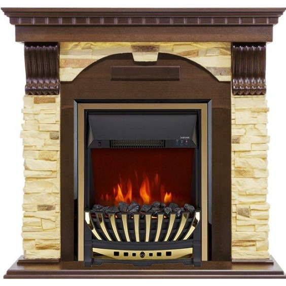 Каминокомплект Dublin - Темный дуб / Сланец с очагом Aspen Gold #1