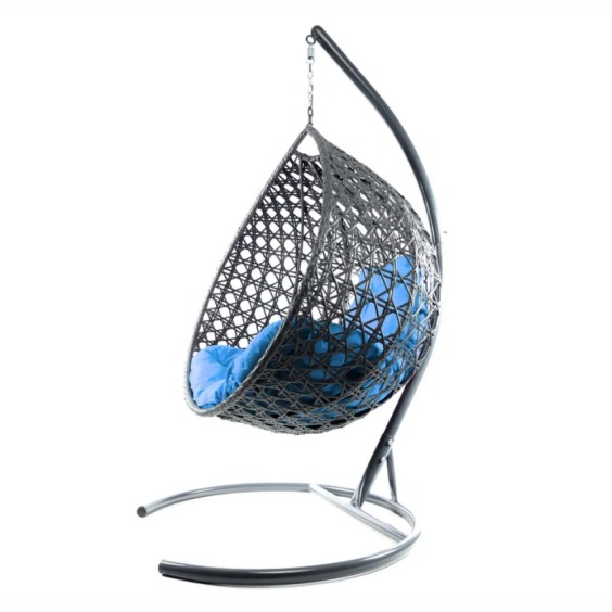 Комплект подвесное кресло Капля Люкс с ротангом серое, голубая подушка #2 Комплект подвесное кресло Капля Люкс с ротангом серое, голубая подушка #2