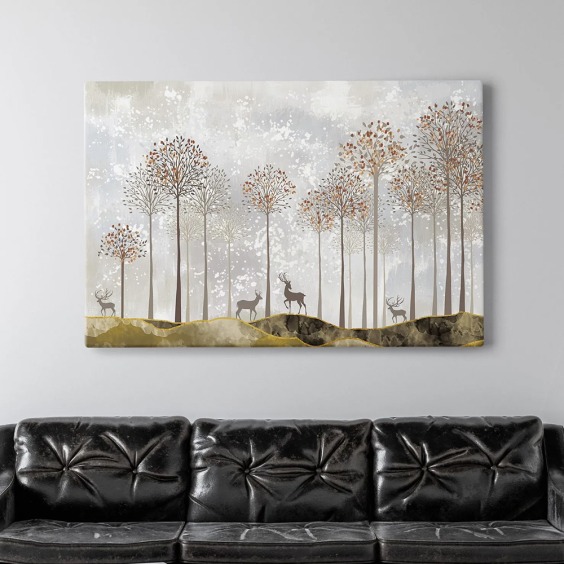 Интерьерная картина "Семья оленей в лесу" на холсте, большая, размер 80х115 см #7