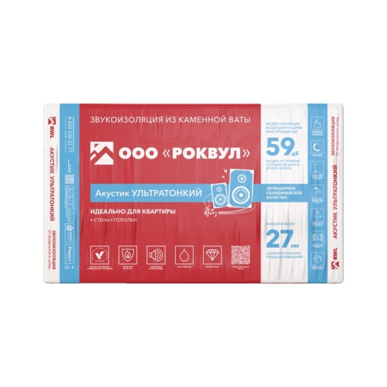 Утеплитель Rockwool Акустик Баттс Ультратонкий 1000х600х27 мм, 12 шт. уп #1