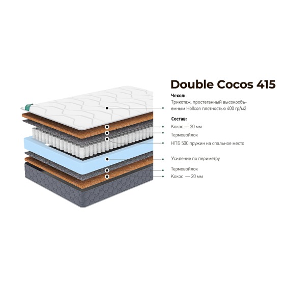 Матрас Natura Vera Double Cocos 415, 160х190х20 см, Чехол из стеганого трикотажа #2