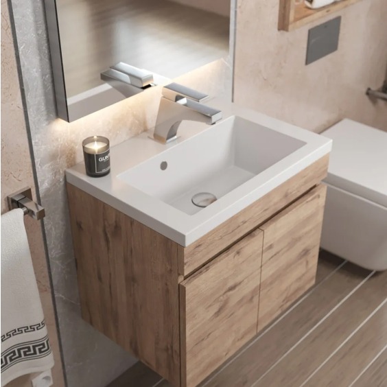 Тумба под раковину для ванной подвесная Uperwood Eva 49х34,6х40 см, Крафт Табачный, с дверцами #9
