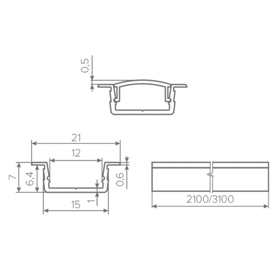 Профиль врезной AQ Form для LED лент 15/21x7, Алюминий, L=3000 мм #2