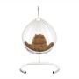 Комплект подвесное кресло Капля Люкс с ротангом белое, бежевая подушка