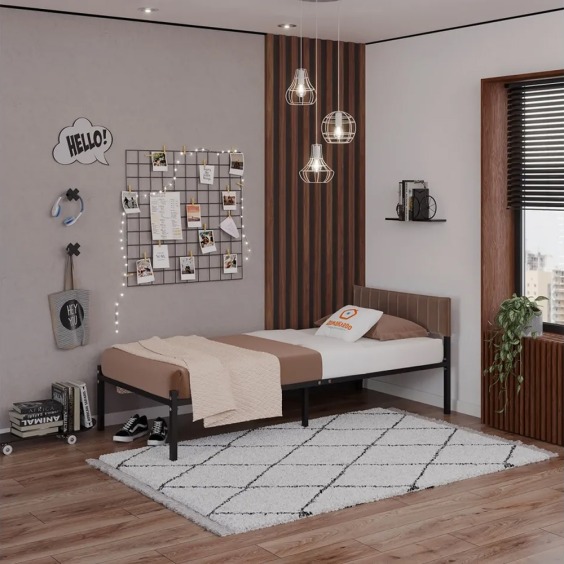 Комплект Лофт кровать 80х190 черная с коричневым чехлом тк 03 #3