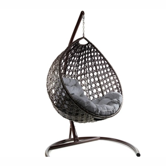 Комплект подвесное кресло Капля Люкс с ротангом коричневое, серая подушка #1 Комплект подвесное кресло Капля Люкс с ротангом коричневое, серая подушка #1