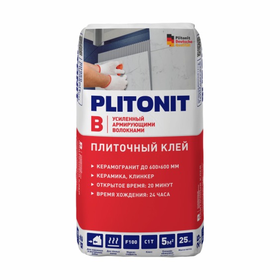 Клей для плитки и керамогранита Plitonit В усиленный армирующими волокнами 25кг #8