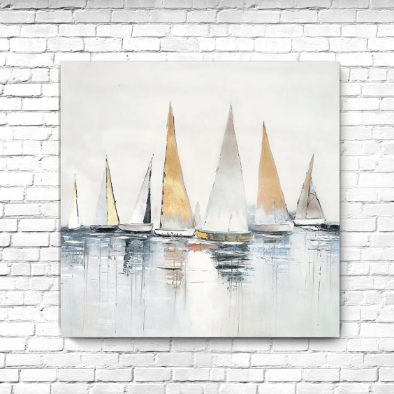 Картина на стену большая на холсте интерьерная "Паруса в белом", размер 50х50 см #1