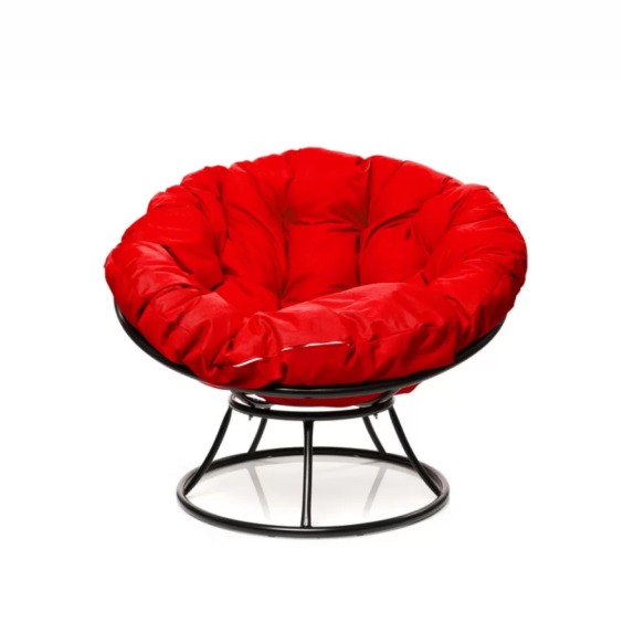 Комплект кресло Папасан без ротанга черное, красная подушка #2