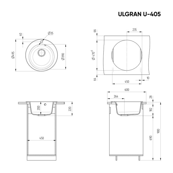 Мойка для кухни из искусственного камня Ulgran U-405-328, бежевый #3