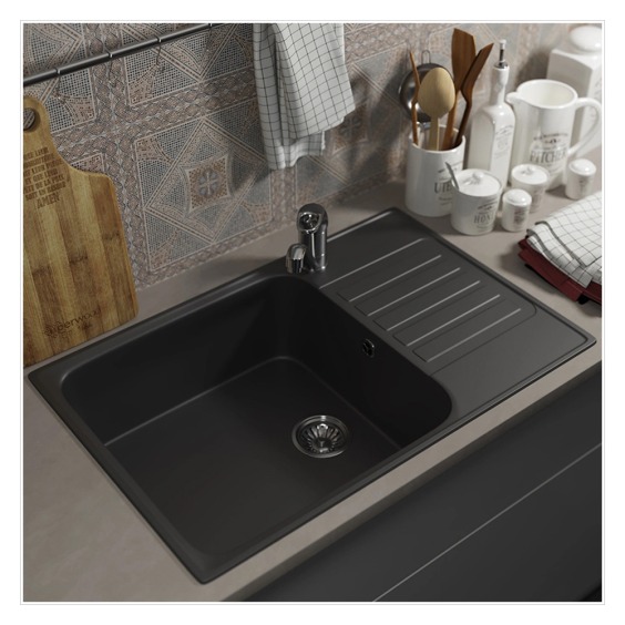 Кухонная мойка из искусственного камня Uperwood UPD-400, прямоугольная, цвет уголь #5