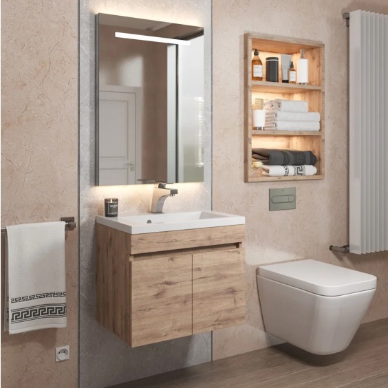 Тумба под раковину для ванной подвесная Uperwood Eva 49х34,6х40 см, Крафт Табачный, с дверцами #7