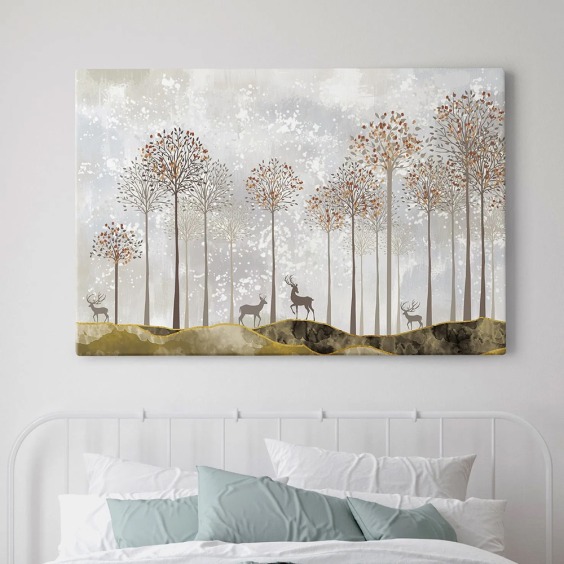Интерьерная картина "Семья оленей в лесу" на холсте, большая, размер 80х115 см #8